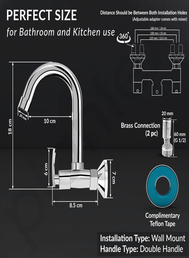 Plantex Pure Brass Sink Mixer with Double Handle Hot and Cold Water Tap for Kitchen/Bathroom Basin Faucet with Brass Wall Flange & Teflon-Tape - (COL-1014, Chrome Finish) - Image 4
